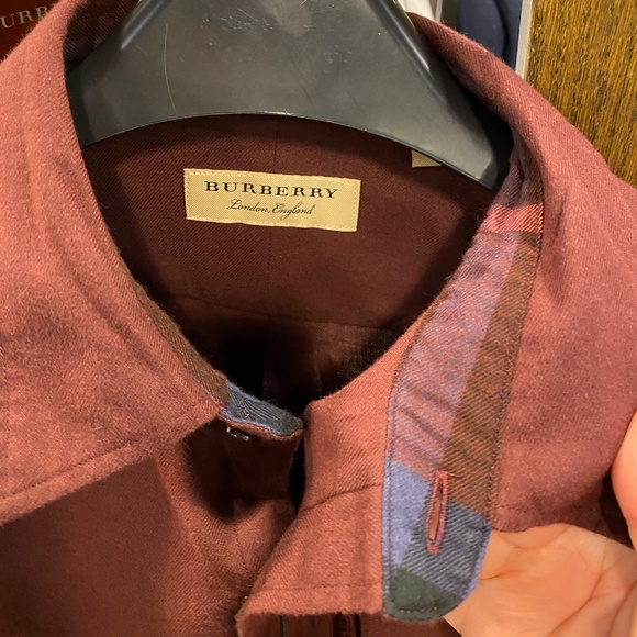 NWT! Rare! Burberry Men's Cotton Poplin Sport Shirt In Dark Elderberry Size L - Picture 5 of 11